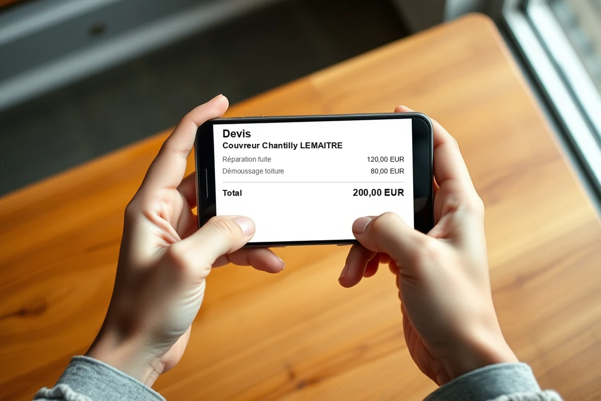 Devis couvreur à Chantilly détaillé et transparent affiché sur smartphone